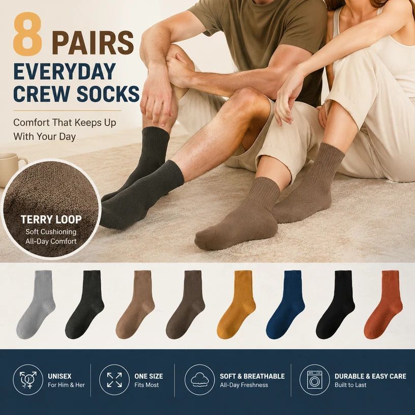 Mixed Colour Winter Wool Terry Socks Unisex Loose Cuff Thermal Socks 8 Pairs - Image 1