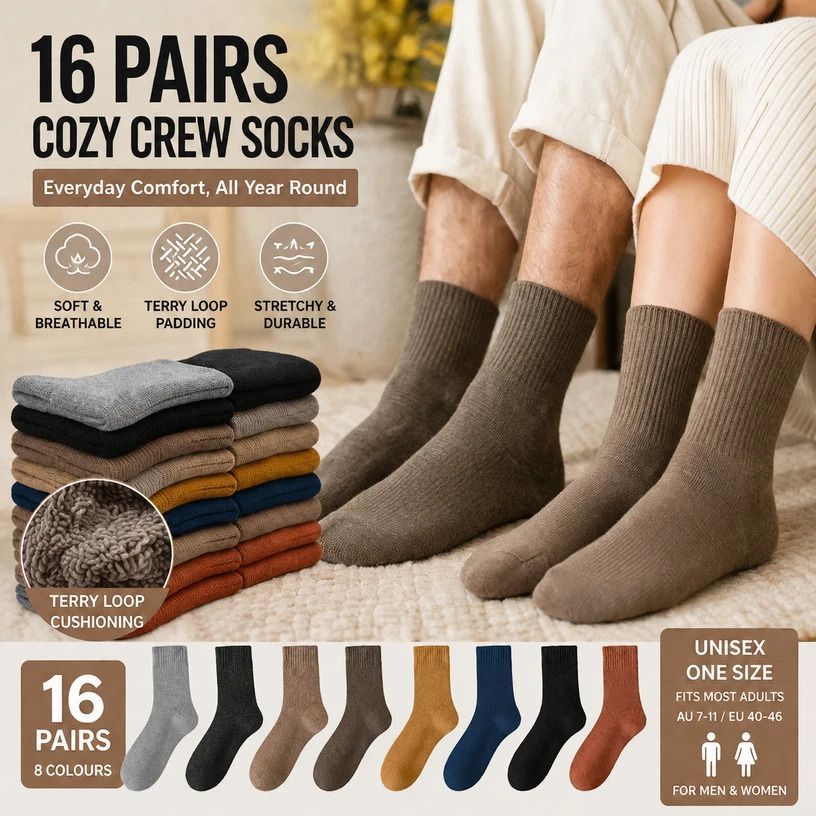 Assorted Thick Fleece Lined Wool Socks Adult All Season Warm Socks 16 Pairs - Image 1
