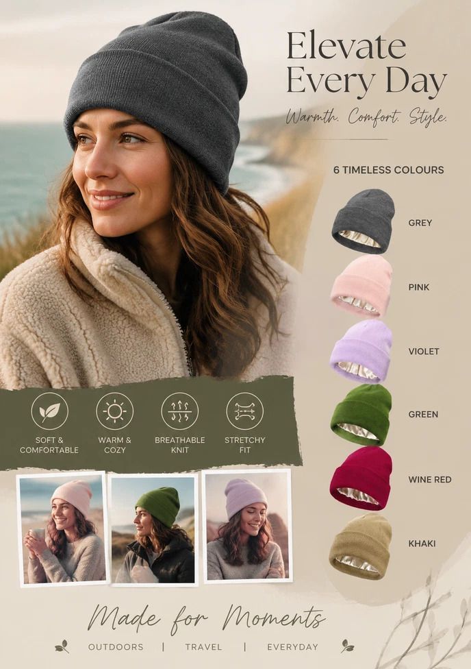 Green Thick Knit Beanie Windproof Simple Winter Headwear 1Pc - Image 3