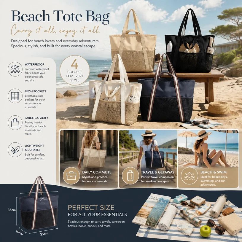 Dark Grey & Brown Large Capacity Beach Handbag Combo 2Pcs - Image 2