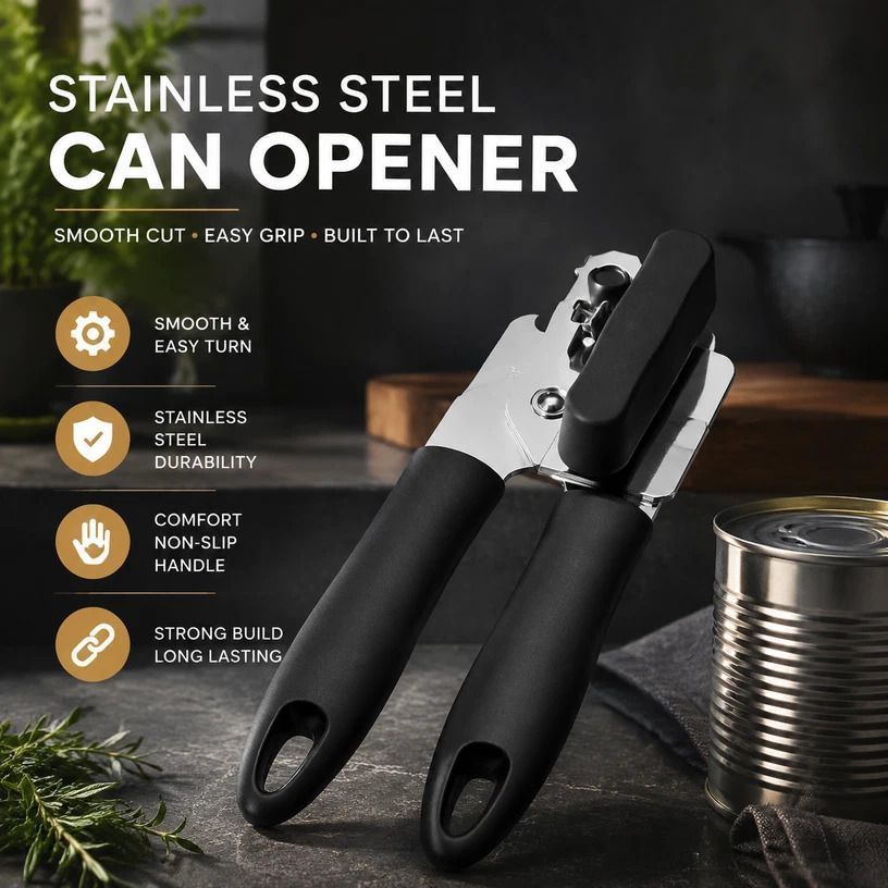 Full Stainless Steel Manual Can Opener Multi Function Kitchen Utensil - Image 1