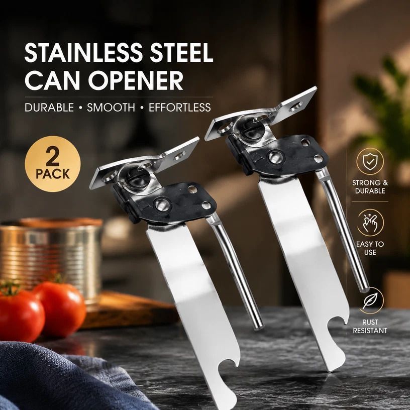 Simple Can Opener 2 Pack Stainless Steel Manual Kitchen Opening Tool - Image 1