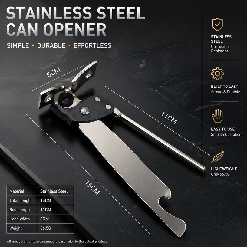 Simple Can Opener 2 Pack Stainless Steel Manual Kitchen Opening Tool - Image 2