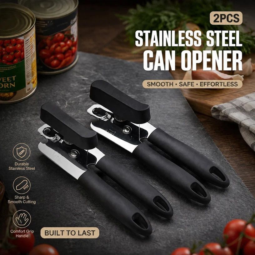 Stainless Steel Can Opener Combo 2Pcs Manual Multi Purpose Kitchen Tool - Image 1
