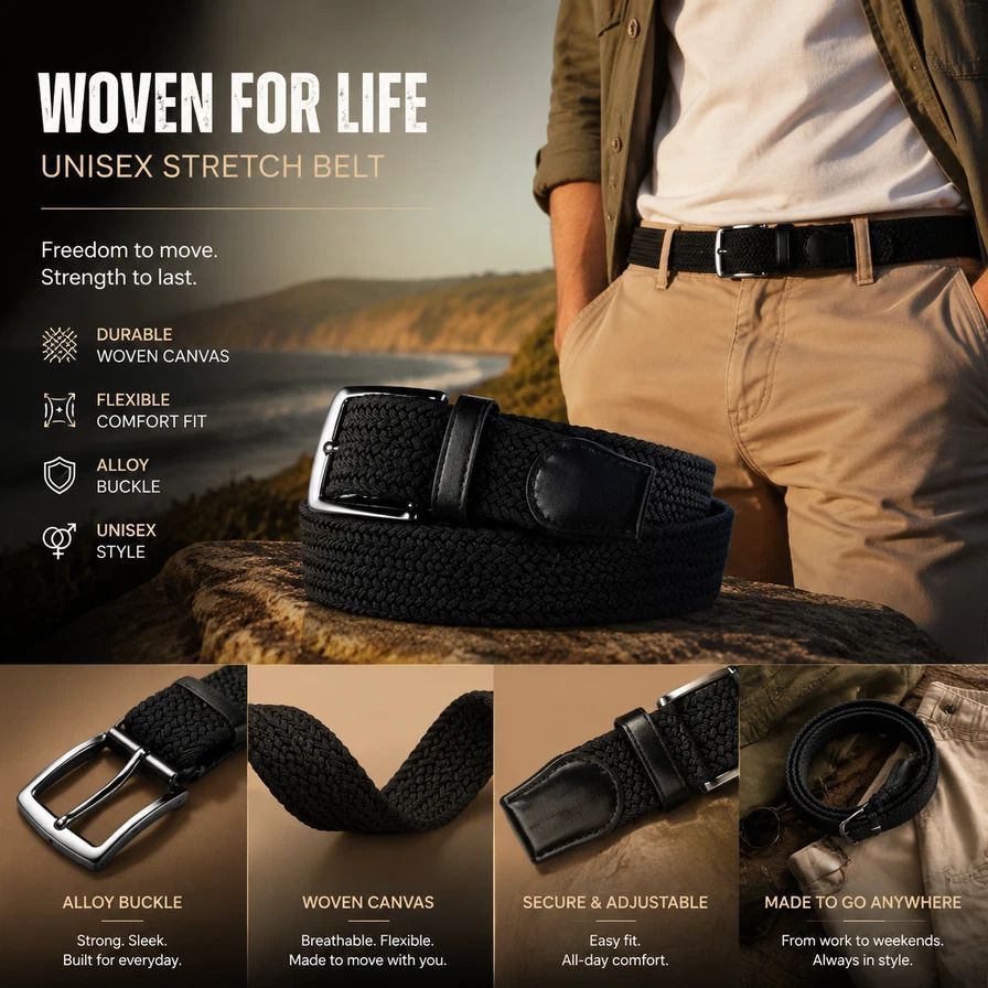 Coffee Stretch Canvas Waist Belt 125cm Adjustable Elastic Golf Strap for Men Women - Image 4