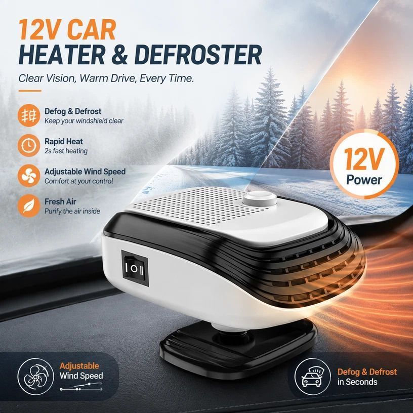 12V White Car Heater Fast Heating Windshield Defroster For Sedans - Image 1