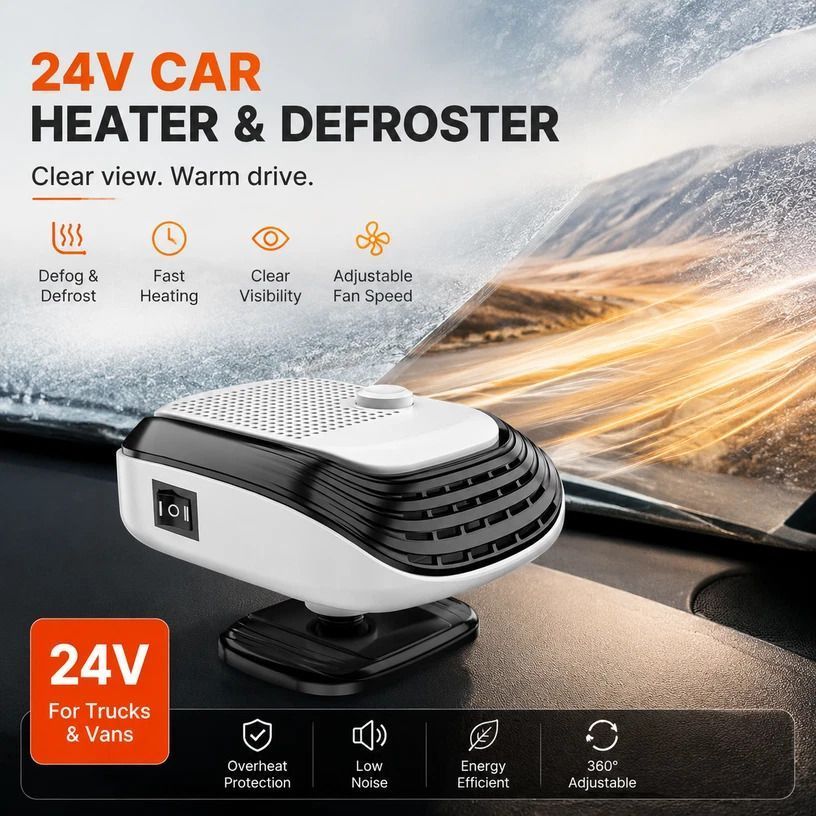 24V Black Truck Heater High Power Windshield Defrost Warmer - Image 1