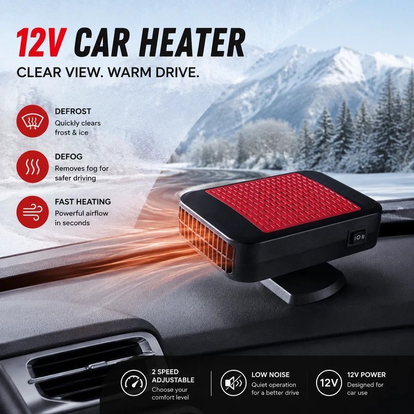 12V Orange Portable Car Heater Quick Heating Auto Defogger - Image 1