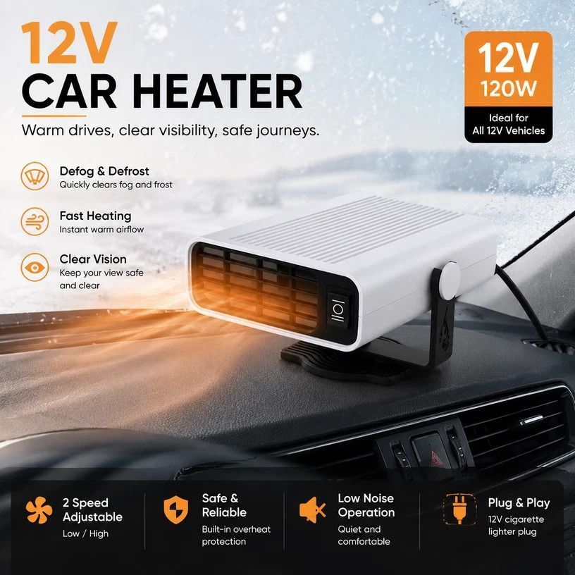 12V Black Auto Heater Universal Fast Warm Sedan Warmer - Image 1