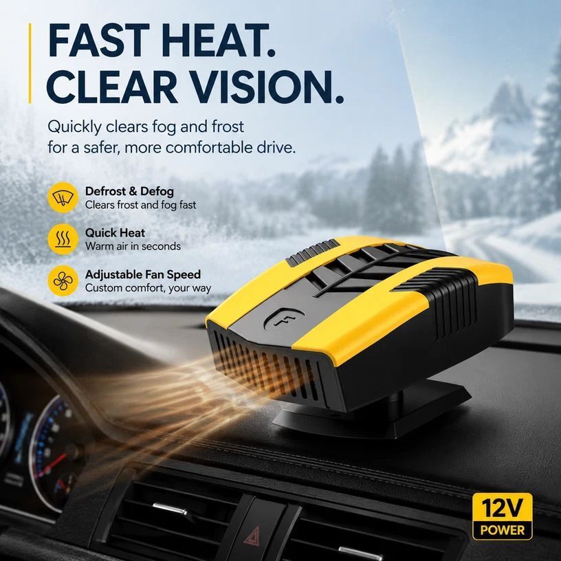 12V Black Universal Car Heater Quick Warm Sedan Heating Tool - Image 1
