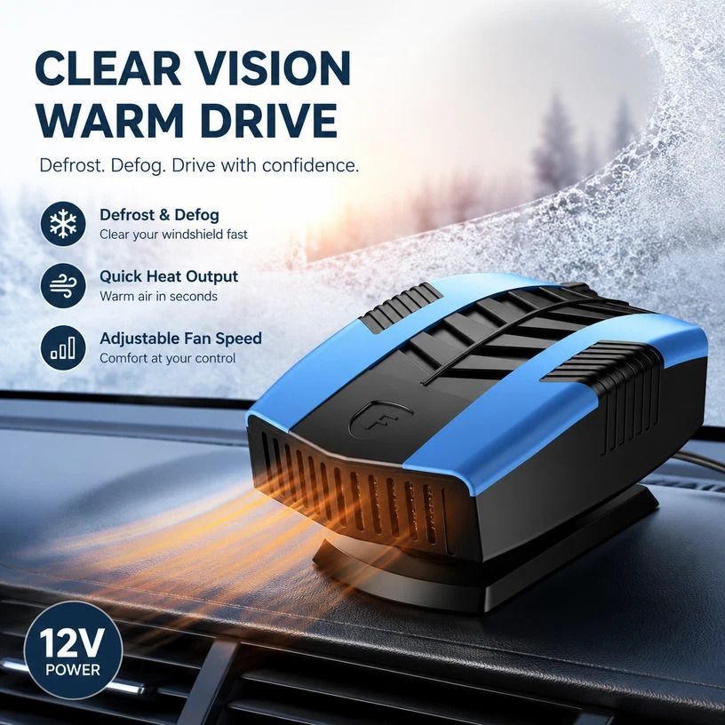 24V Black Truck Heater High Power In-Cab Windshield Defrost Blower - Image 1