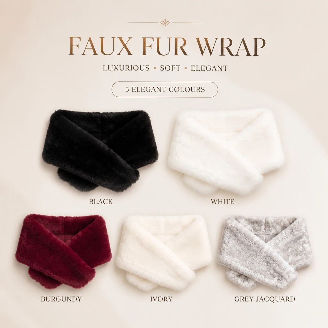 Black Women Fluffy Faux Fur Wrap Shawl Party Costume Stole - Image 3
