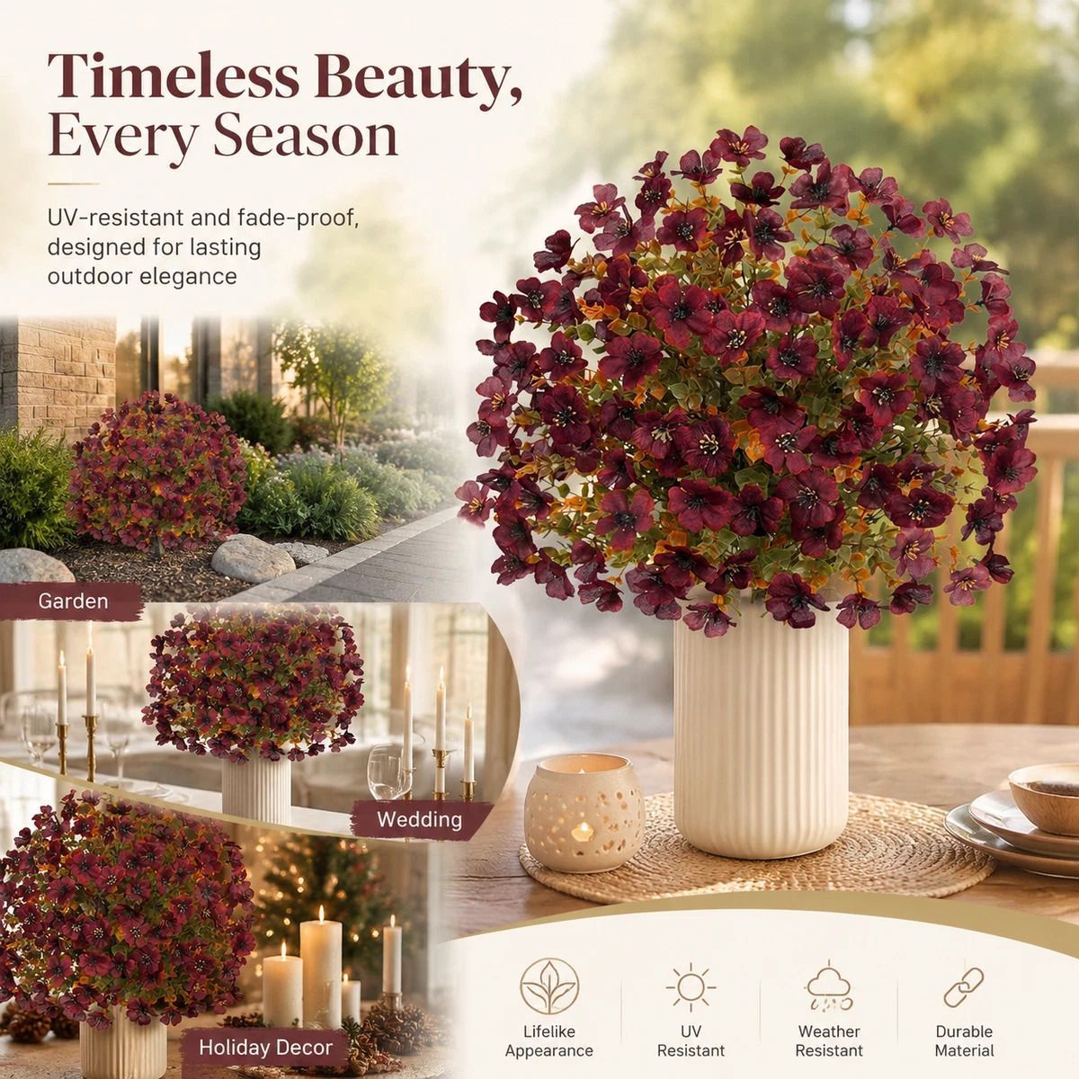 Deep Red Autumn Faux Flower Stems Patio & Home Photography Decorative Greenery - Image 1