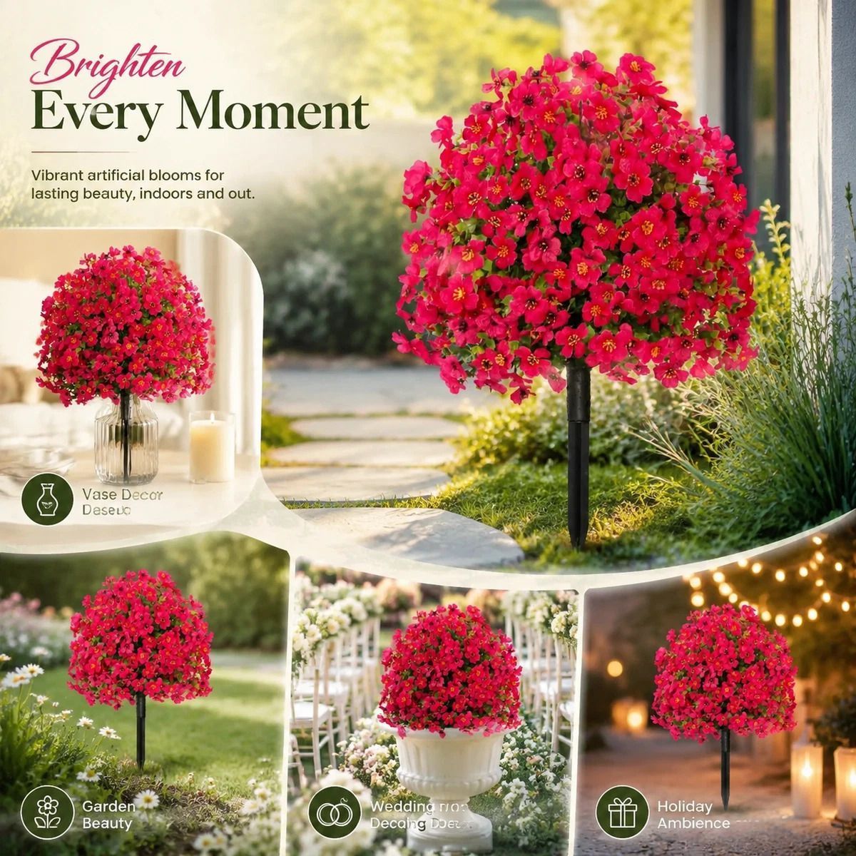 Rose Pink Faux Violet Eucalyptus Stakes Balcony & Backyard Decor Flowers - Image 1