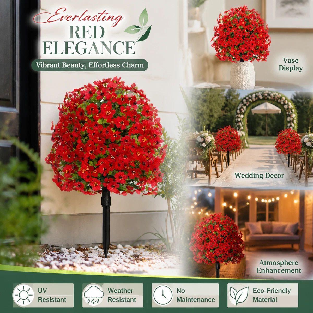Bright Red Artificial Floral Greenery Stems Indoor Vase & Garden Styling Prop - Image 1