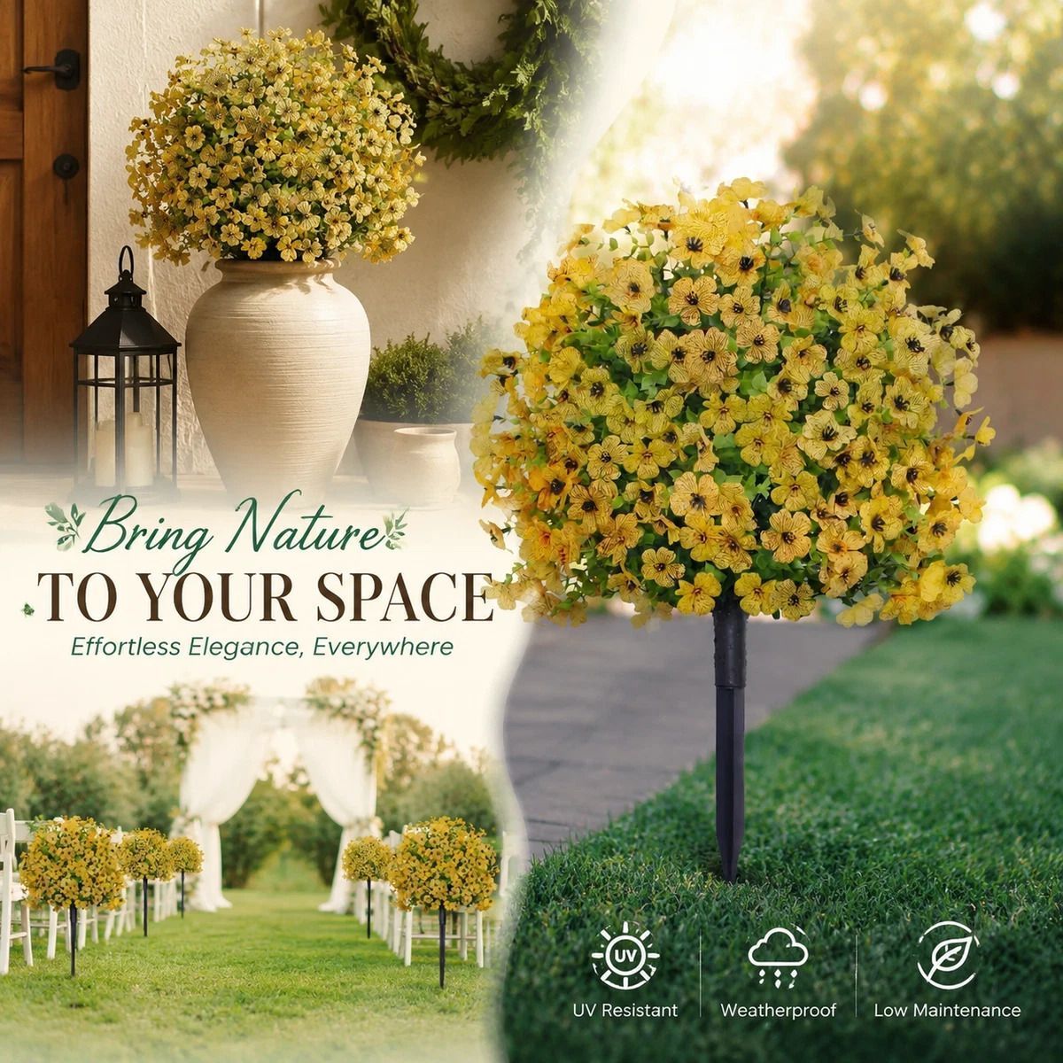 Soft Yellow Faux Eucalyptus Violet Garden Stake Home Shooting Background - Image 1