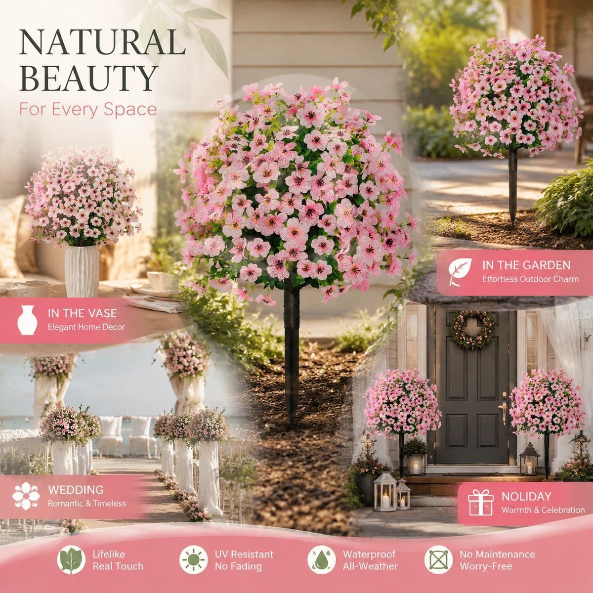 Pastel Pink Artificial Violet Greenery Stems Interior Floral Photo Props - Image 1