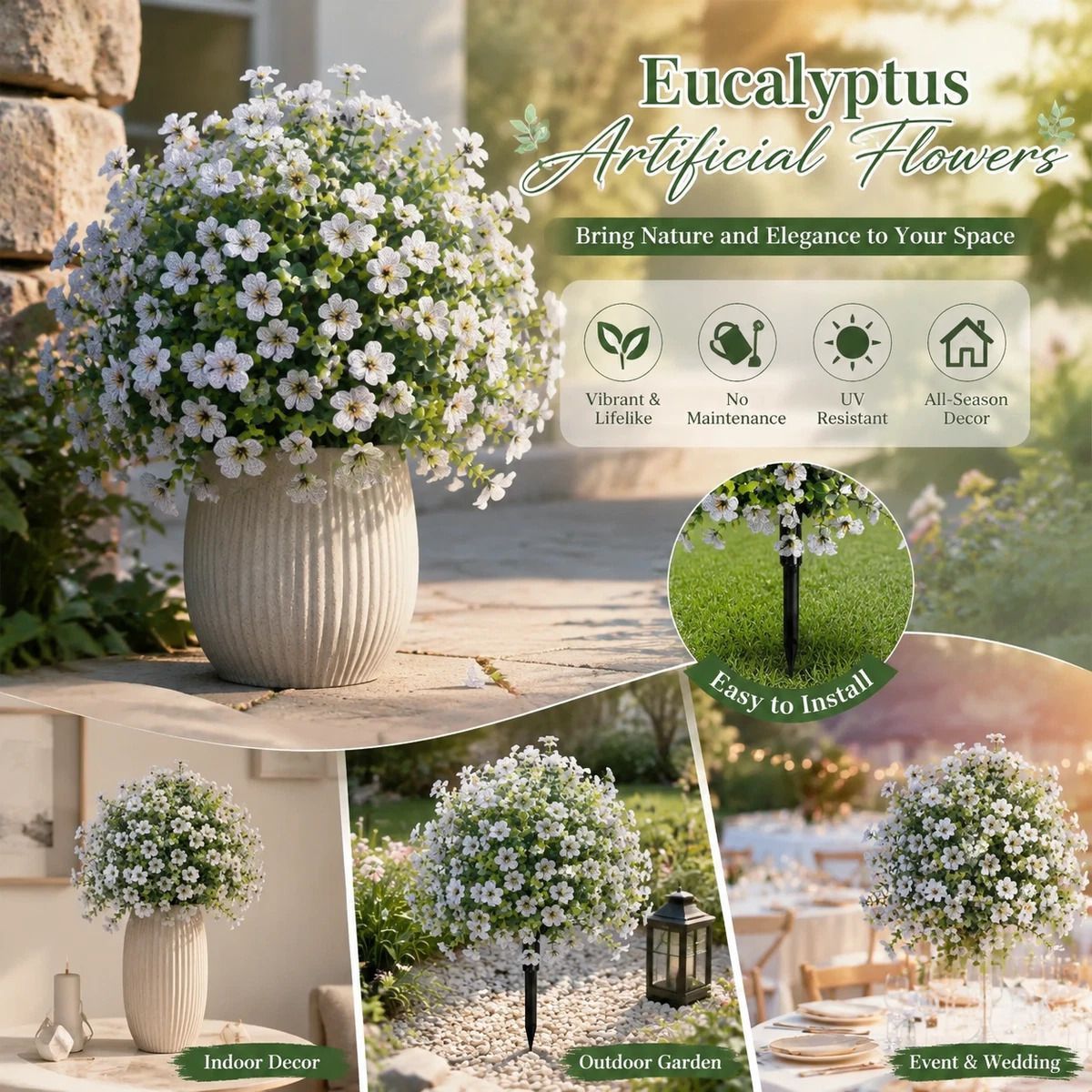 Cream White Artificial Floral Greenery Portrait Photography Garden Ornament - Image 1