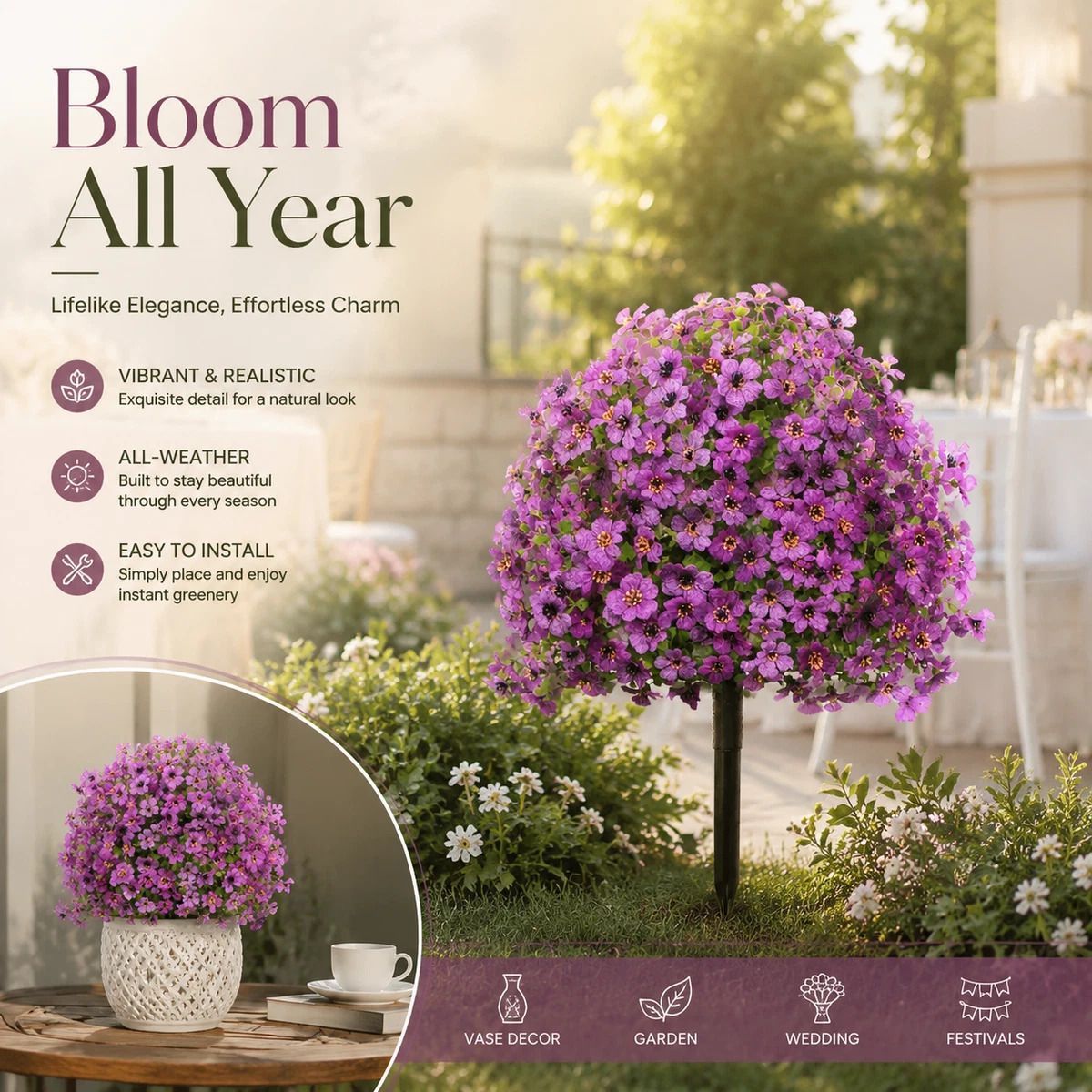 Fuchsia Faux Eucalyptus Stems Outdoor Garden Insert Interior Styling Flowers - Image 1