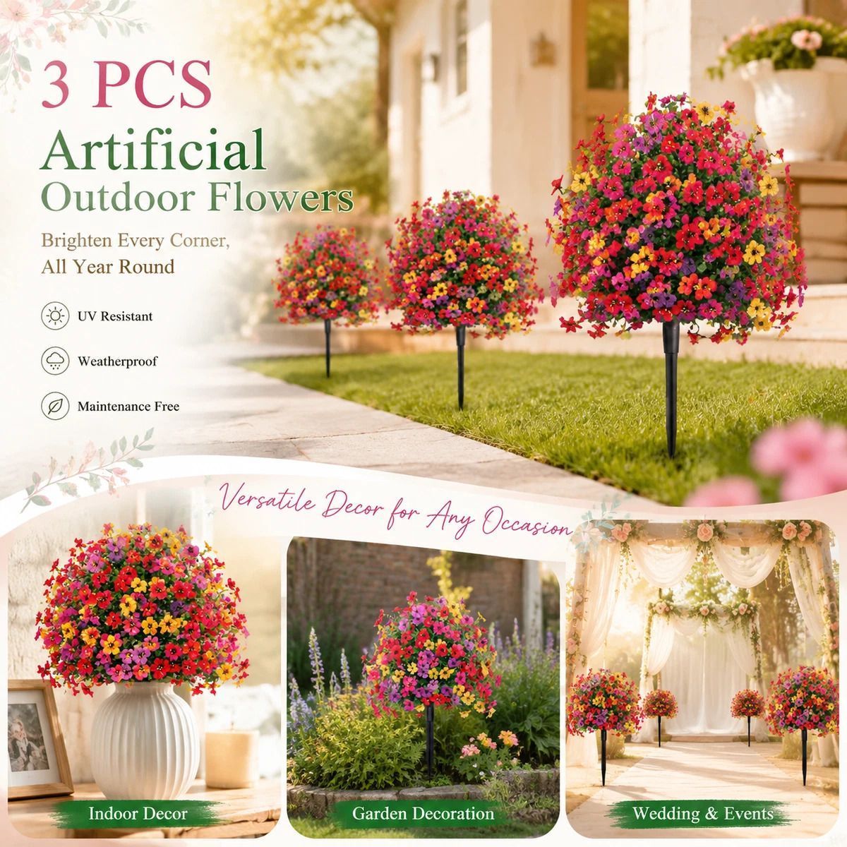 Multi Tone Artificial Eucalyptus Bouquet Set of 3 Indoor Outdoor Photo Greenery - Image 1