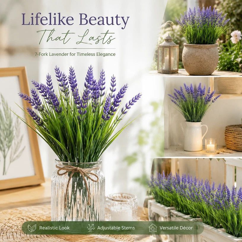 Purple 7 Fork Faux Lavender Spring Grass Artificial Floral Stems 12 Pack - Image 3