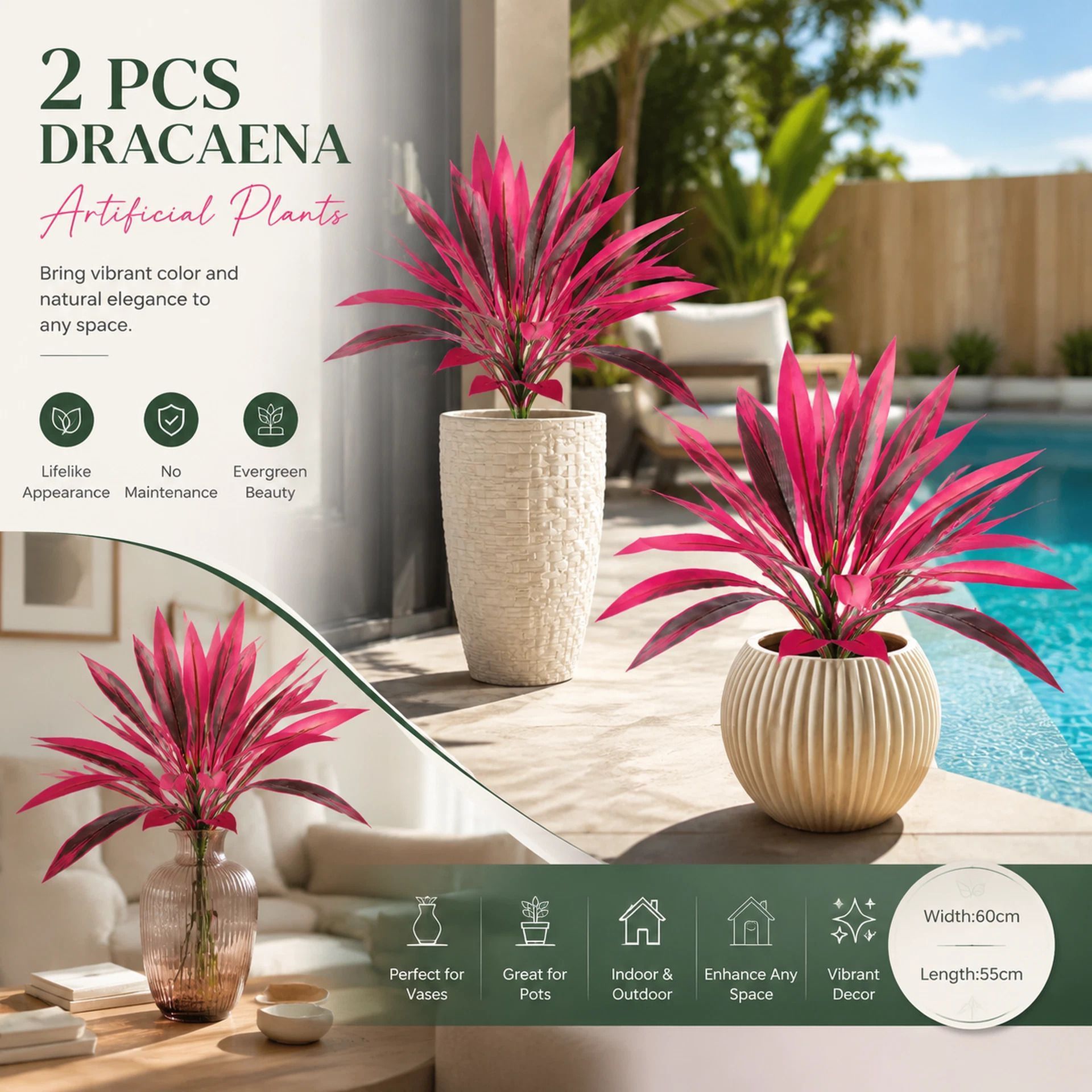 Purple Artificial Dracaena Fragrans Plant Home Patio Decor Set of 2 - Image 1