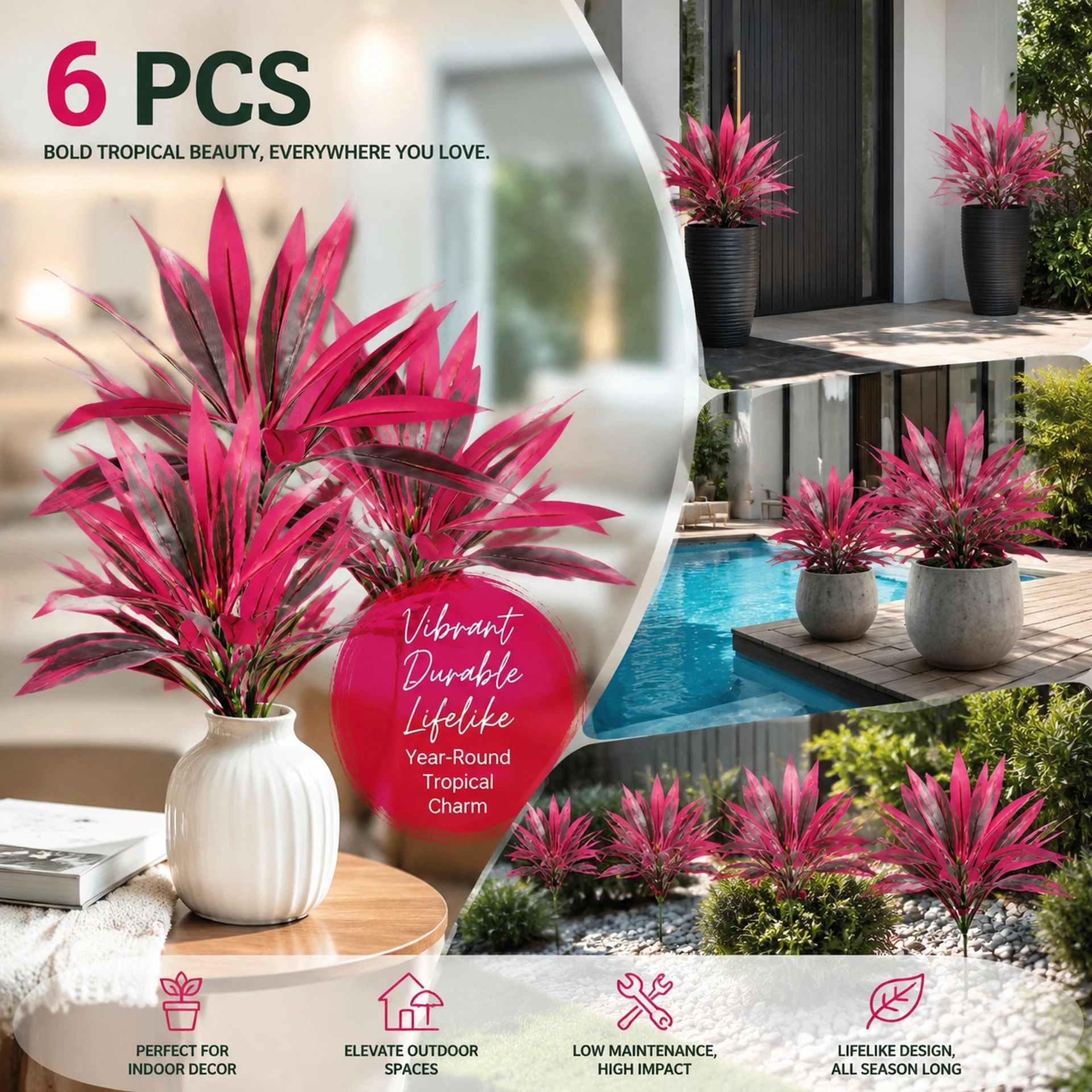 Purple Artificial Dracaena Tree Table & Backyard Decor 6 Pack - Image 1