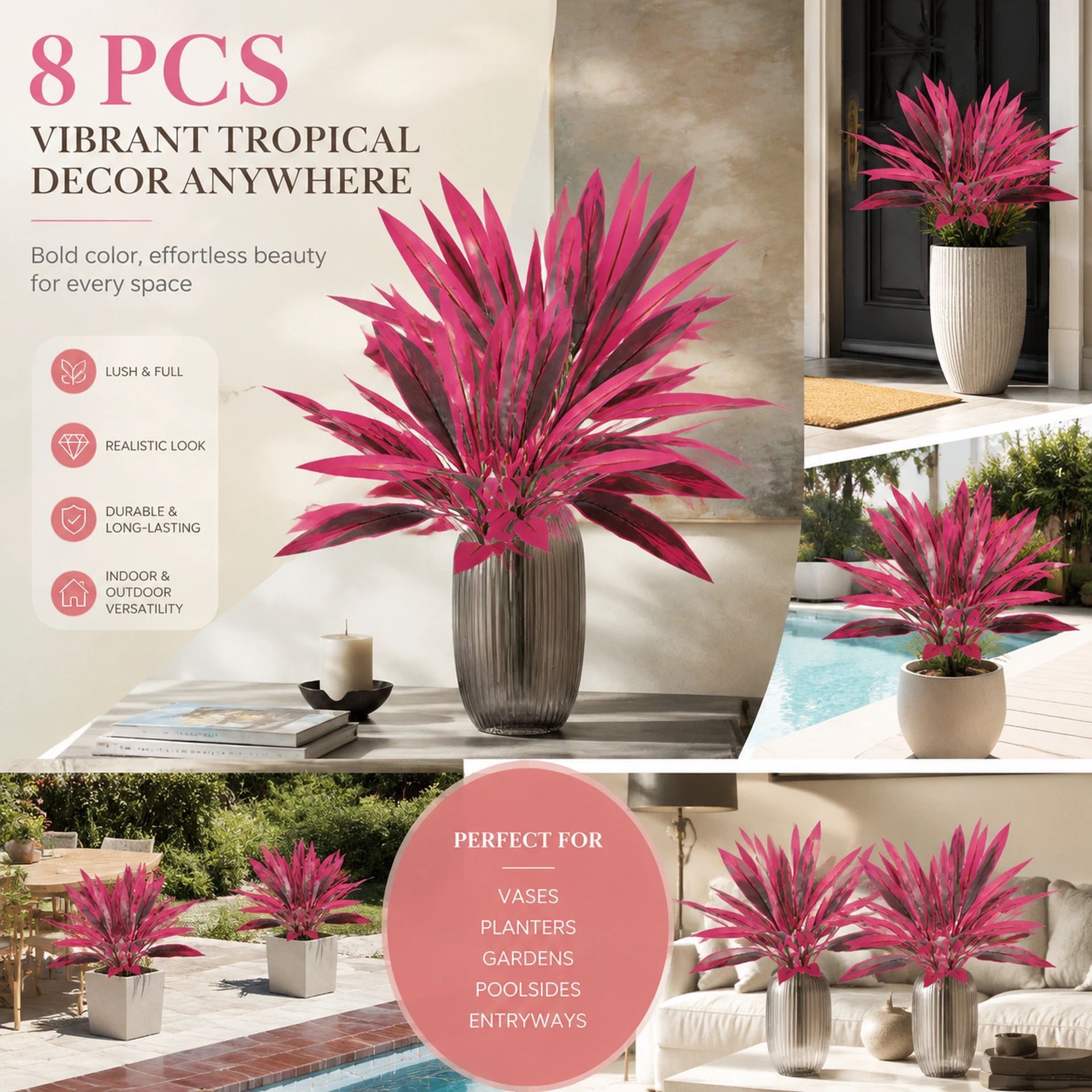 Purple Faux Brazil Wood Dracaena Fragrans House Plant 8 Pack - Image 1