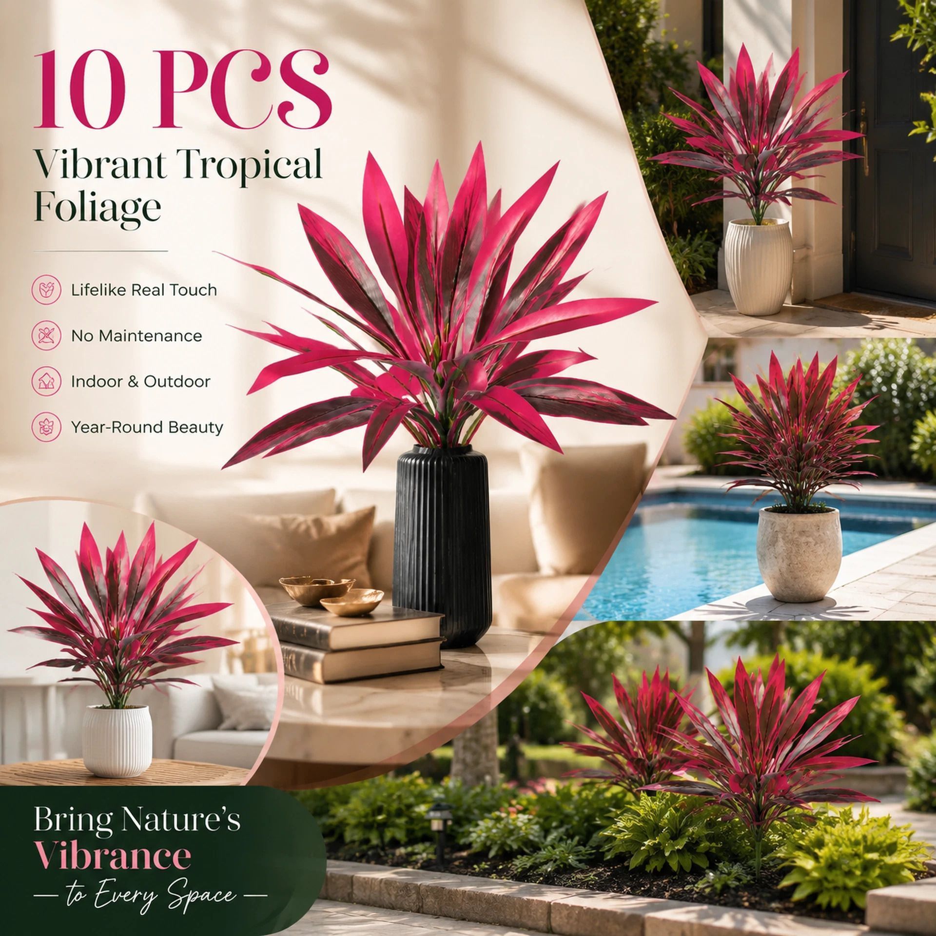 Purple Artificial Dracaena Tree Indoor Outdoor Floral Display 10 Pack - Image 1