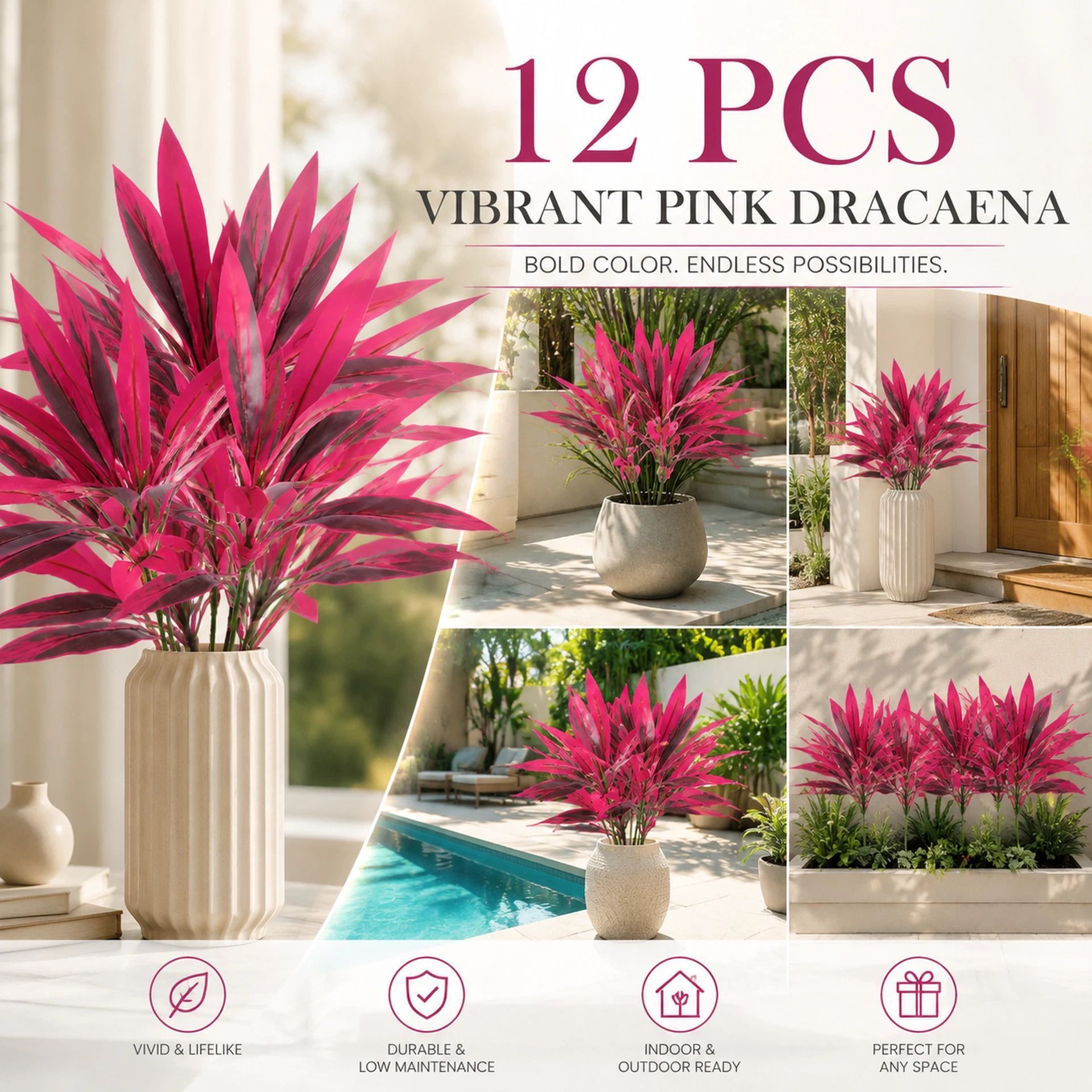 Purple Faux Brazil Wood Dracaena Indoor Greenery Ornament 12 Pack - Image 1