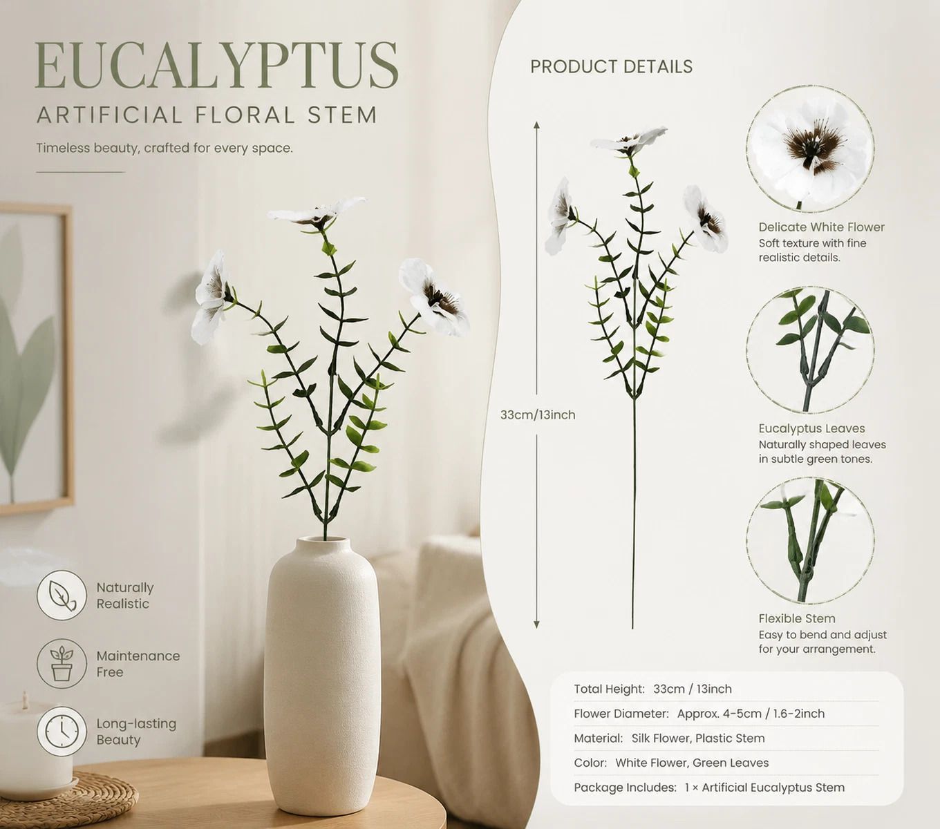 White & Red Mixed Faux Eucalyptus Pansy Stems Table Decor Set of 10 - Image 3