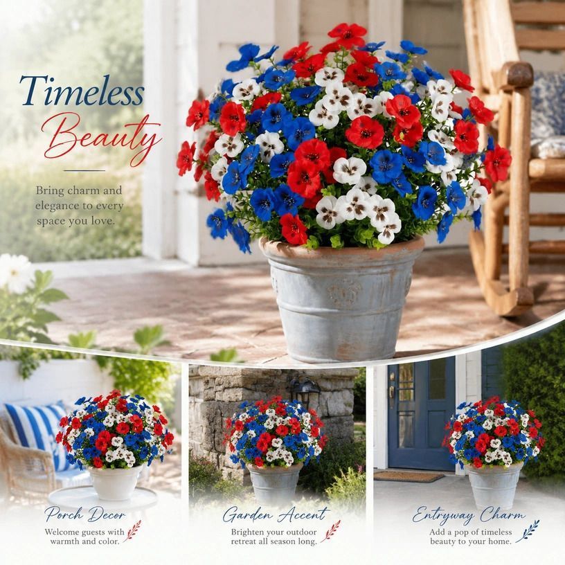 White & Red Mixed Artificial Eucalyptus Pansy Stems Patio Display 20 Pack - Image 5