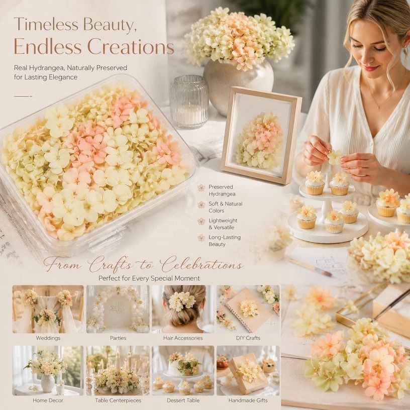 Modern Mixed Shade Preserved Hydrangea DIY Wedding Decor Material 5g - Image 1