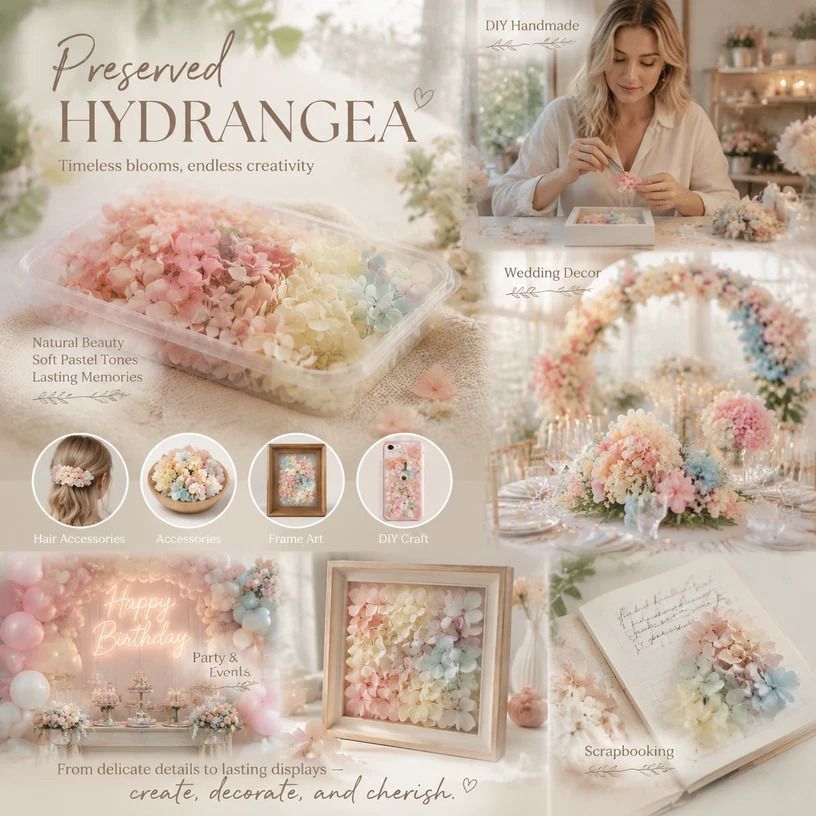 Champagne Gradient Preserved Hydrangea Dried Flower Handcraft Accessory 5g Box - Image 1