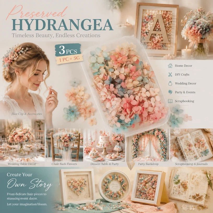 Dreamy Gradient Preserved Hydrangea DIY Craft Flower Kit 5g Per Box Set of 3 - Image 1