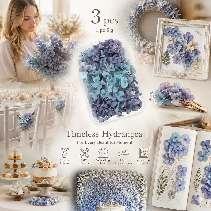 Blue Purple Tone Preserved Hydrangea Dried Floral DIY Supply Pack 3 Boxes ×5g - Image 1