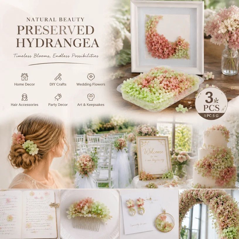 Warm Mixed Shade Preserved Hydrangea Floral Arrangement Kit 3 Pack 5g - Image 1