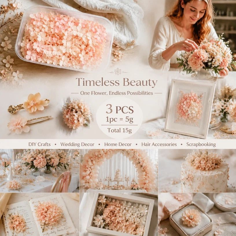 Hibiscus Tone Preserved Hydrangea Gradient Dried Flower DIY Kit 3×5g Pack - Image 1