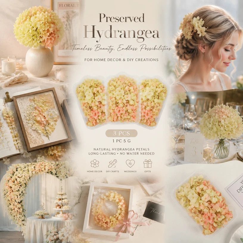 Modern Mixed Shade Preserved Hydrangea Wedding DIY Decor Kit 3 Boxes 5g - Image 1