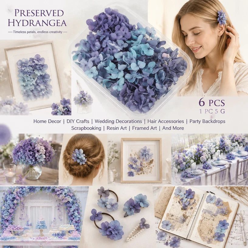 Blue Purple Shade Preserved Hydrangea Dried Floral Craft Supply Pack of 6 Boxes - Image 1