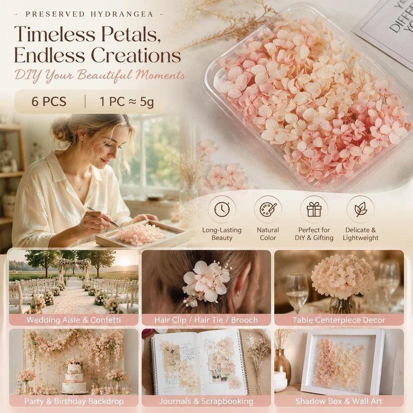 Hibiscus Gradient Preserved Hydrangea Dried Flower DIY Arrangement Bundle 6 Pack - Image 1