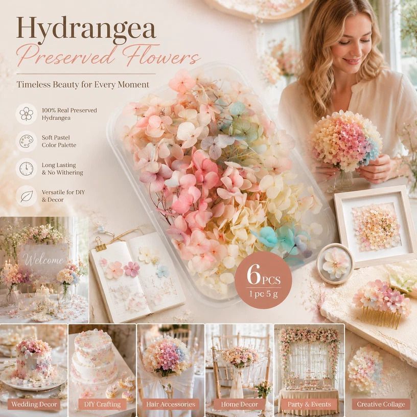 Champagne Gradient Preserved Hydrangea Handcraft Flower Pack 6 Boxes 5g - Image 1