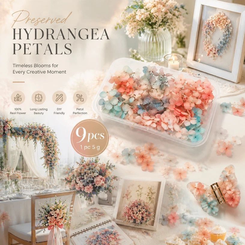 Dreamy Gradient Preserved Hydrangea Bulk DIY Craft Flower Pack 9 Boxes 5g Per Box - Image 1