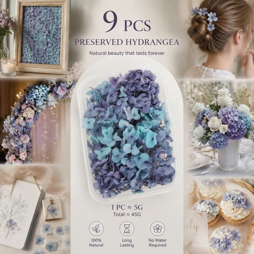 Blue Purple Gradient Preserved Hydrangea Dried Floral Resin Supply Bundle of 9 - Image 1