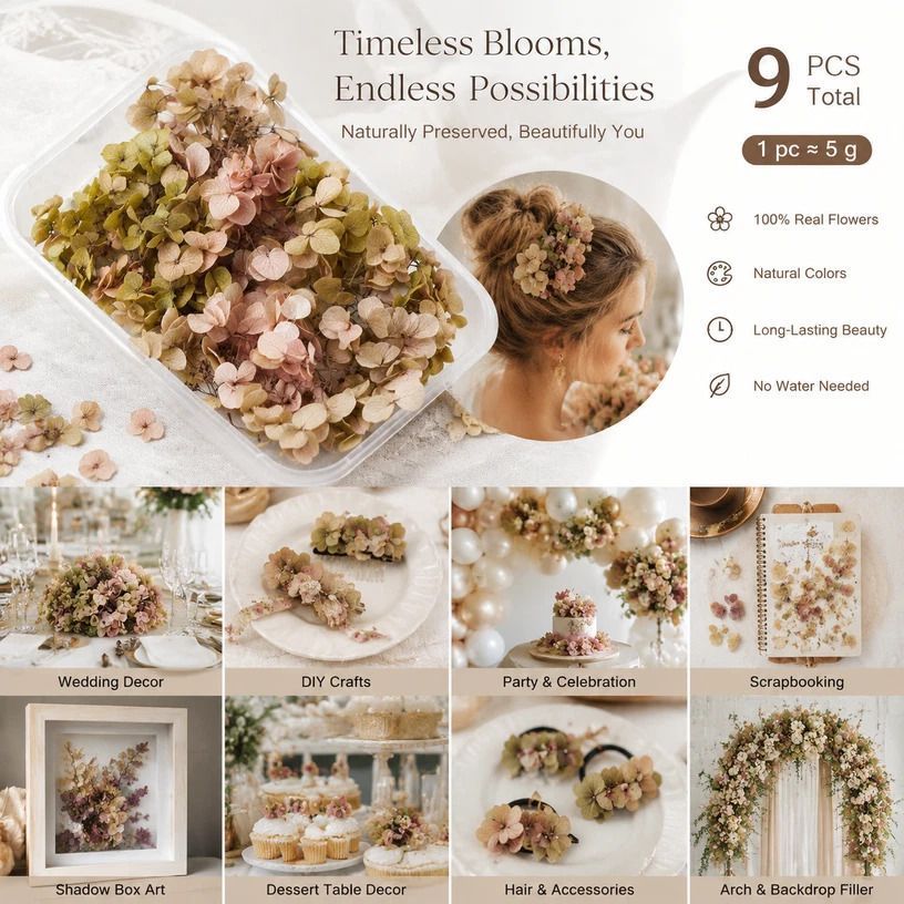 Agate Blue Preserved Hydrangea Gradient DIY Wedding Floral Bulk Pack 9 Boxes - Image 1