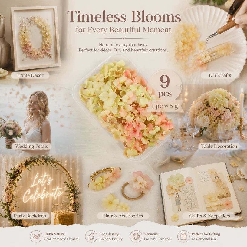 Modern Mixed Shade Preserved Hydrangea DIY Event Decor Flower Pack of 9 Boxes - Image 1