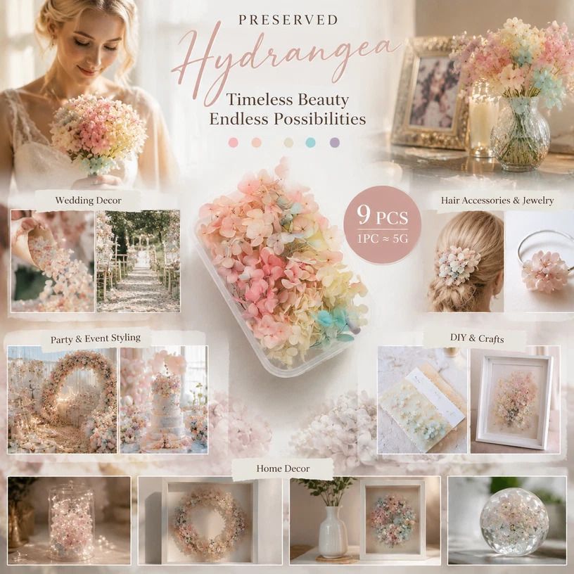 Champagne Gradient Preserved Hydrangea Craft Floral Bulk Kit 9 Boxes 5g Each - Image 1