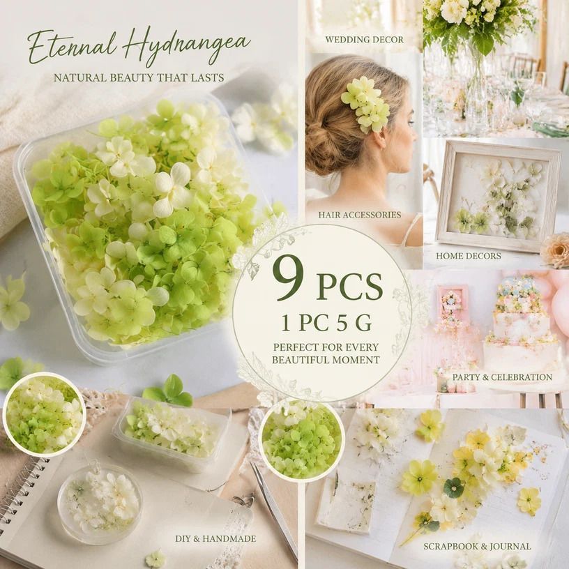 Pale Green Champagne Preserved Hydrangea Resin Making Bundle Set of 9 - Image 1