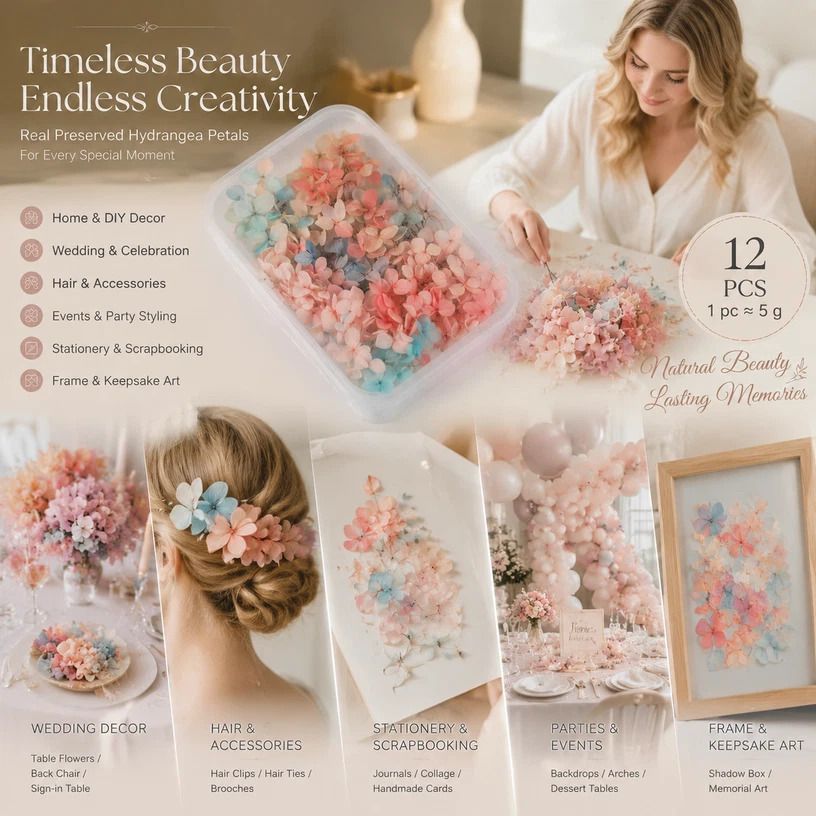Dreamy Gradient Preserved Hydrangea Large Bulk DIY Craft Flower Kit 12 Boxes ×5g - Image 1