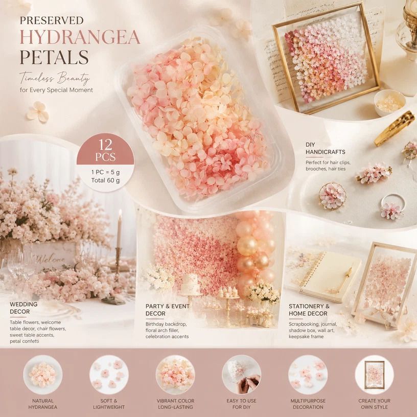 Hibiscus Gradient Preserved Hydrangea Dried Flower DIY Arrangement Bulk Kit 12 - Image 1